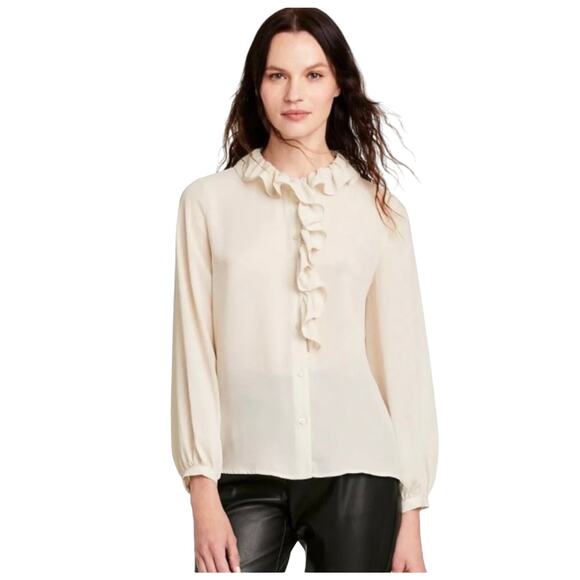 Nili Lotan for Target Tops - NILI LOTAN x TARGET Long Sleeve Ruffle Blouse Cream Chiffon Size Large Old Money